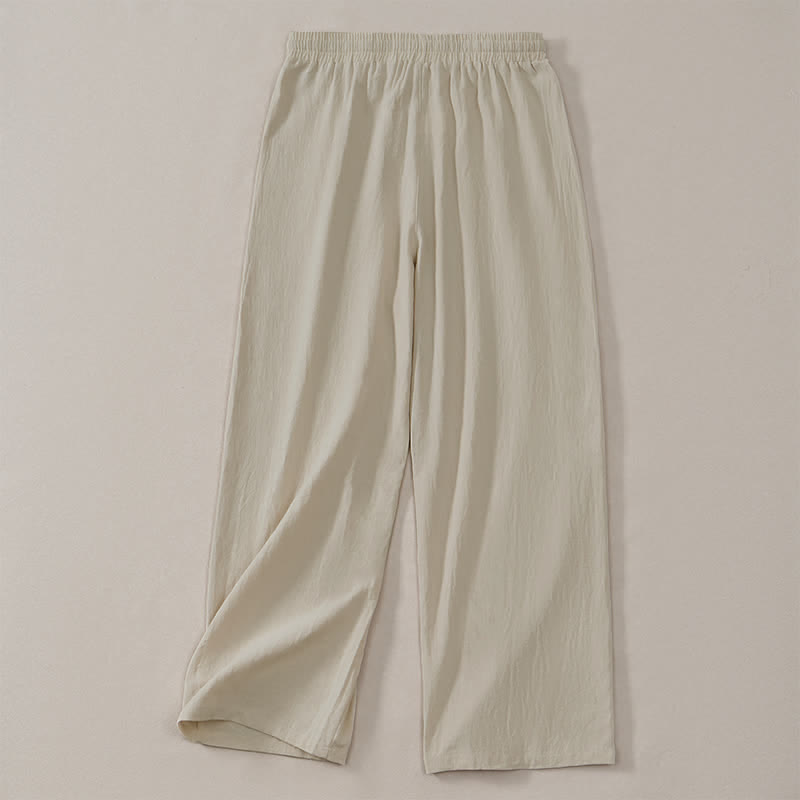 Buddha Stones Spring Summer Classic Minimalist Drawstring Solid Long Pants Men's Straight Leg Pants With Pockets - image 3
