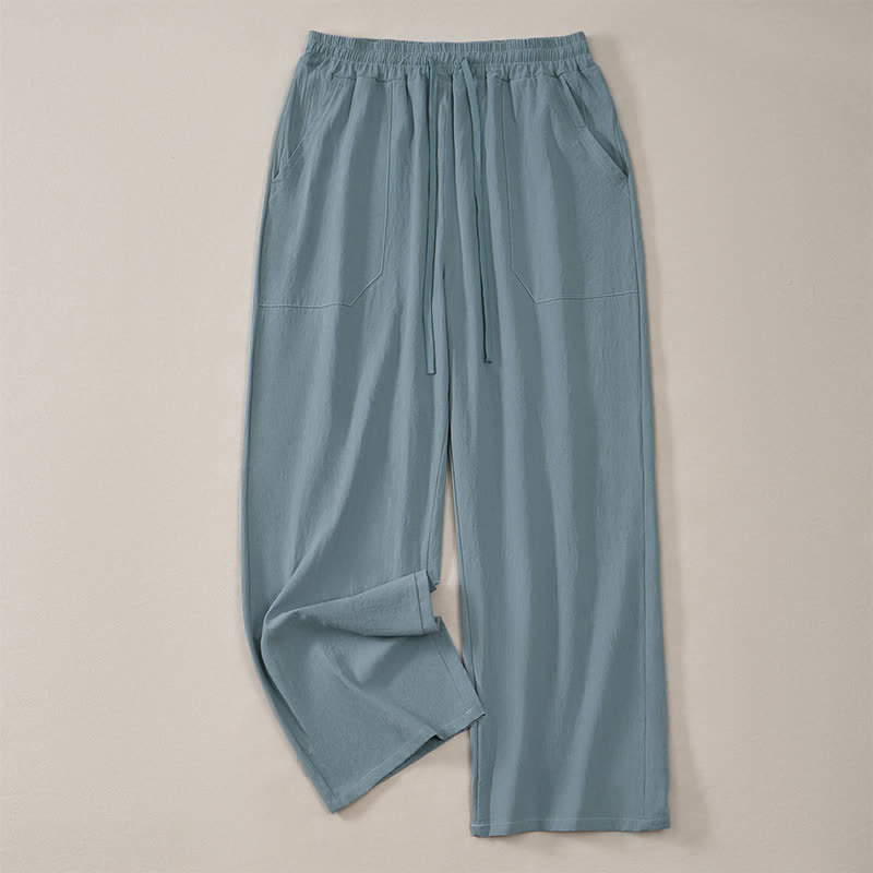 Buddha Stones Spring Summer Classic Minimalist Drawstring Solid Long Pants Men's Straight Leg Pants With Pockets - image 11