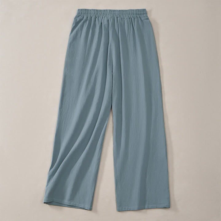 Buddha Stones Spring Summer Classic Minimalist Drawstring Solid Long Pants Men's Straight Leg Pants With Pockets - image 10
