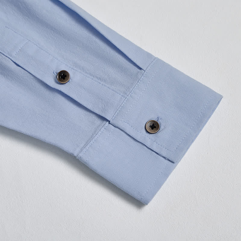 Buddha Stones Spring Fall Casual Button-Up Solid Cotton Men's Long Sleeve Shirts With Patch Pocket - image 27