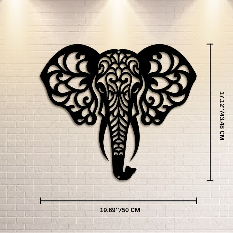 Buddha Stones Sacred Elephant Iron Metal Wall Decor Of Wisdom - Approx. 50cm x 43.48cm x 0.12cm / 19.69in x 17.12in x 0.05in - image 10