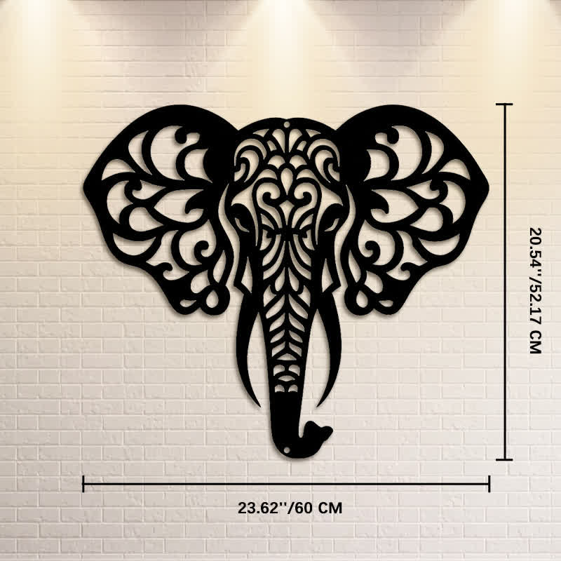 Buddha Stones Sacred Elephant Iron Metal Wall Decor Of Wisdom - Approx. 60cm x 52.17cm x 0.12cm / 23.62in x 20.54in x 0.05in - image 13