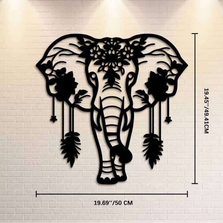 Buddha Stones Lucky Elephant Feather Flower Pattern Iron Metal Wall Decor - Approx. 50cm x 49.41cm x 0.12cm / 19.69in x 19.45in x 0.05in - image 10