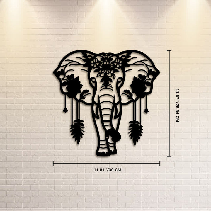 Buddha Stones Lucky Elephant Feather Flower Pattern Iron Metal Wall Decor - Approx. 30cm x 29.64cm x 0.1cm / 11.81in x 11.67in x 0.04in - image 4