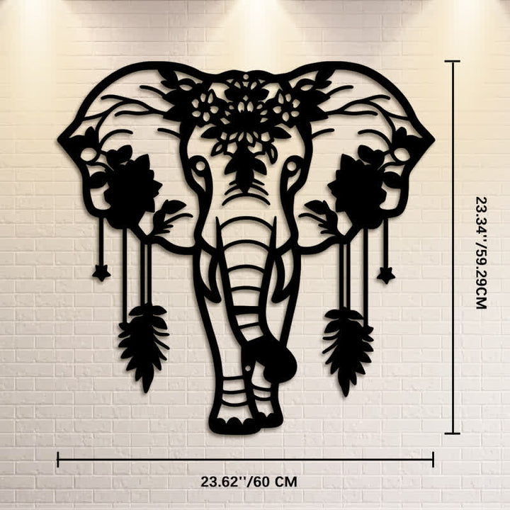 Buddha Stones Lucky Elephant Feather Flower Pattern Iron Metal Wall Decor - Approx. 60cm x 59.29cm x 0.12cm / 23.62in x 23.34in x 0.05in - image 13