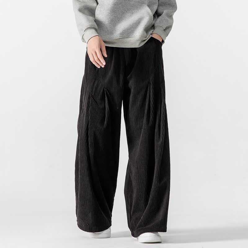 Buddha Stones Fall Winter Casual Drawstring Solid Long Pants Corduroy Men's Wide Leg Pants With Pockets - image 34