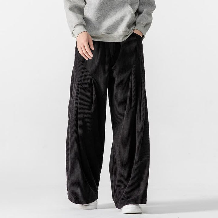 Buddha Stones Fall Winter Casual Drawstring Solid Long Pants Corduroy Men's Wide Leg Pants With Pockets - image 34