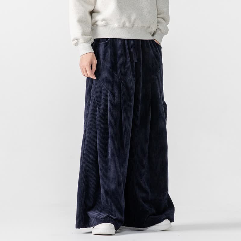 Buddha Stones Fall Winter Casual Drawstring Solid Long Pants Corduroy Men's Wide Leg Pants With Pockets - image 24