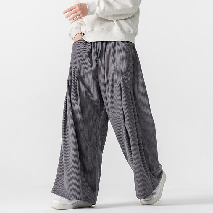 Buddha Stones Fall Winter Casual Drawstring Solid Long Pants Corduroy Men's Wide Leg Pants With Pockets - DimGray - US/UK/AU46，EU56 (5XL) - image 0
