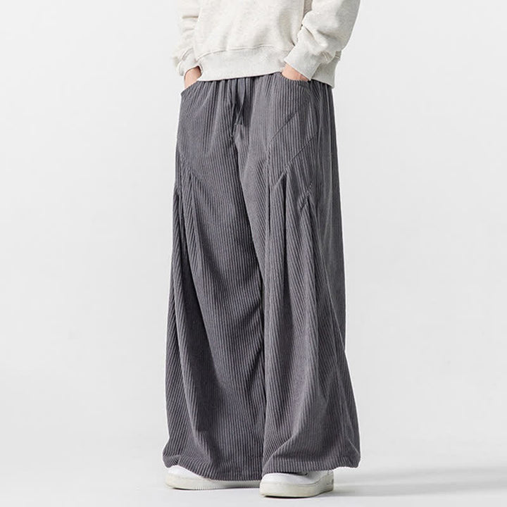 Buddha Stones Fall Winter Casual Drawstring Solid Long Pants Corduroy Men's Wide Leg Pants With Pockets - image 6