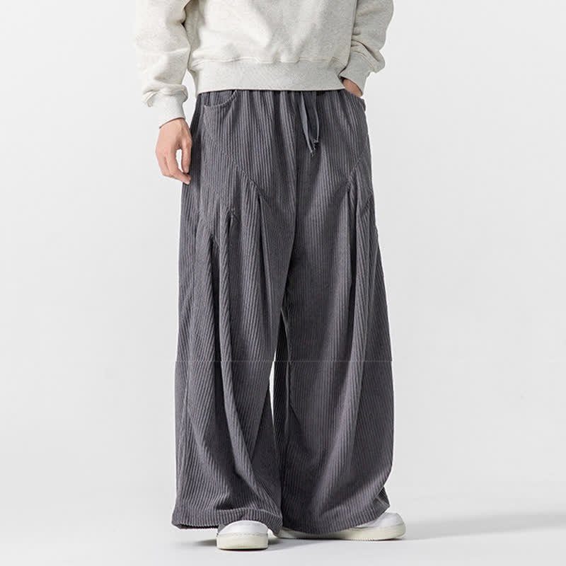 Buddha Stones Fall Winter Casual Drawstring Solid Long Pants Corduroy Men's Wide Leg Pants With Pockets - image 1