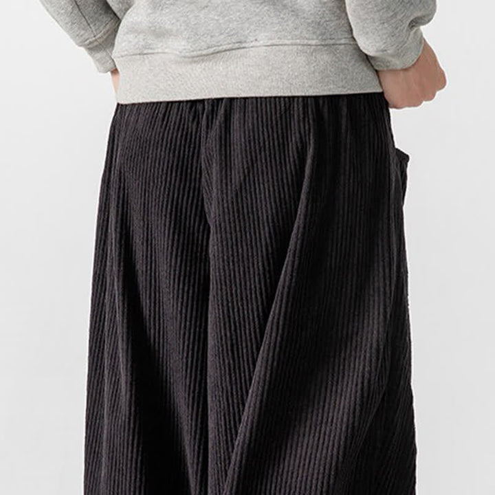 Buddha Stones Fall Winter Casual Drawstring Solid Long Pants Corduroy Men's Wide Leg Pants With Pockets - image 40