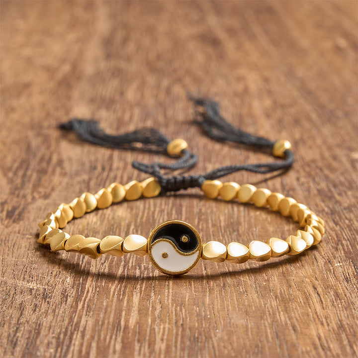 Buddha Stones Tibetan Yin Yang Copper Beads Black String Balance Bracelet - image 1