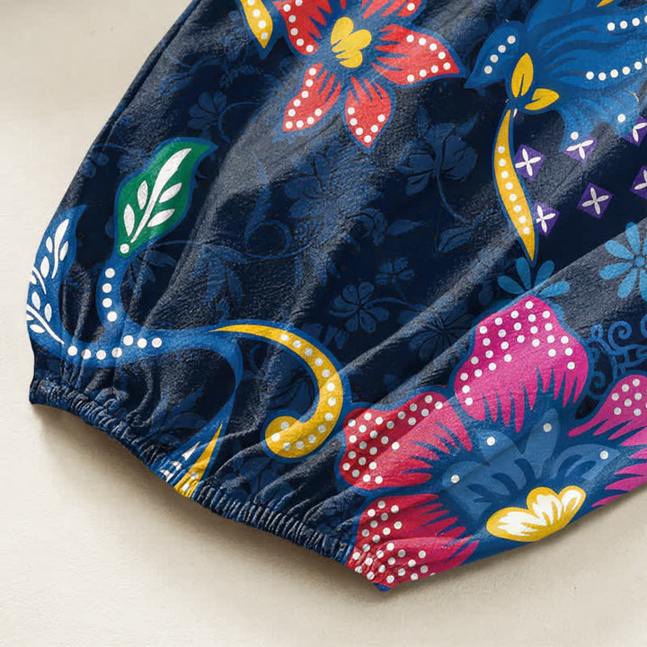 Buddha Stones Cotton Ethnic Bloom Geometric Pattern Women's Elastic Waist Harem Pants With Side Pockets - image 6