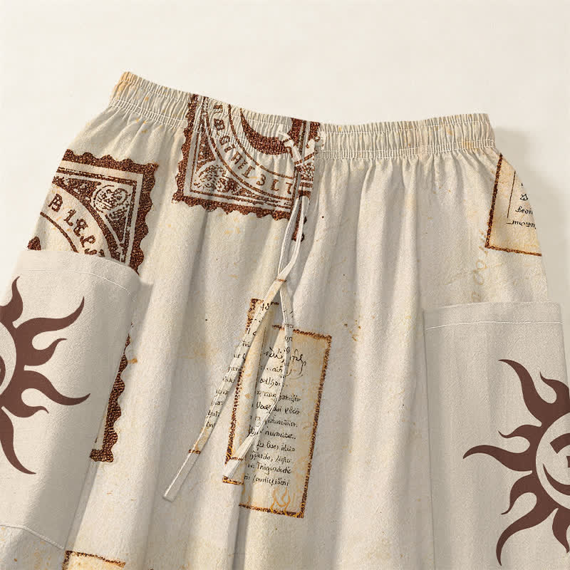 Buddha Stones Cotton Vintage Om Sun Pattern Women's Elastic Waist Harem Pants With Side Pockets - image 5
