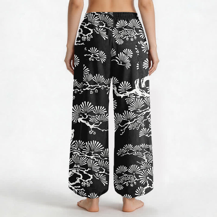 Buddha Stones Cotton Oriental Foliage Pattern Women's Elastic Waist Harem Pants With Side Pockets - image 2