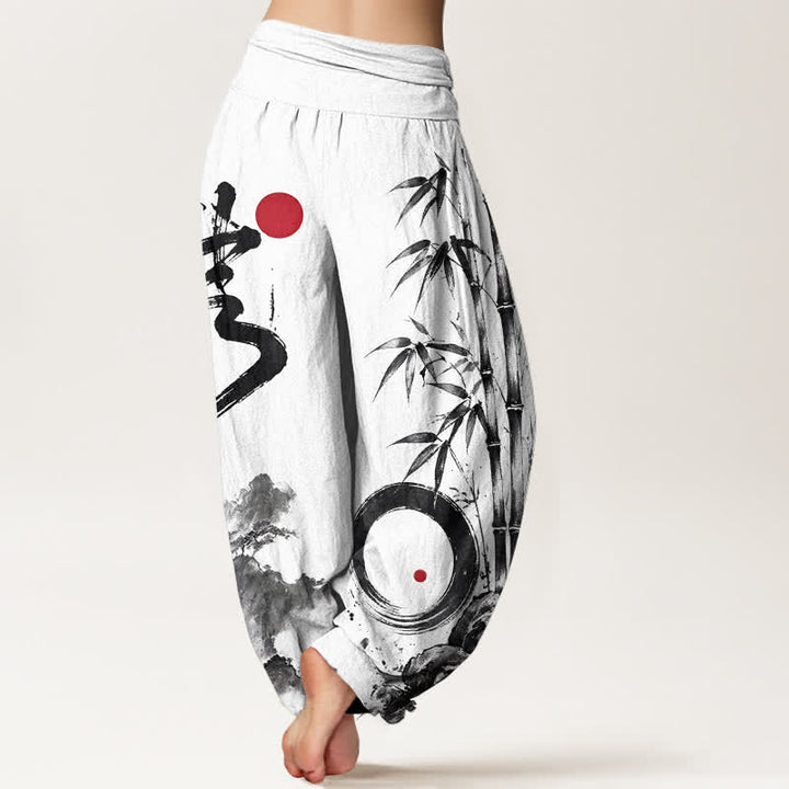 Buddha Stones Cotton Bamboo Ink Landscape Pattern Women's Elastic Waist Harem Pants - image 7