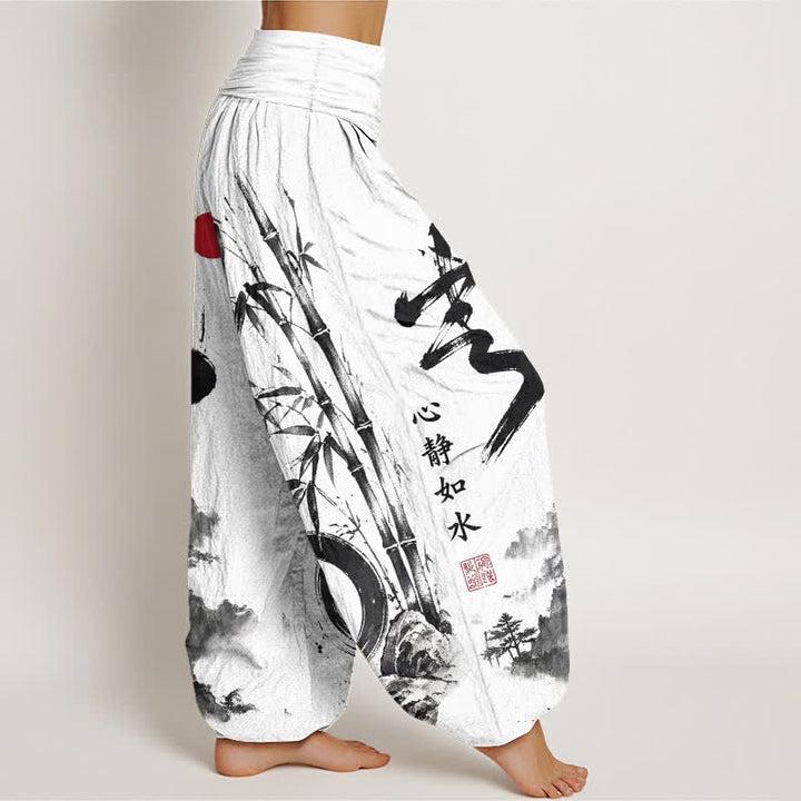 Buddha Stones Cotton Bamboo Ink Landscape Pattern Women's Elastic Waist Harem Pants - image 6