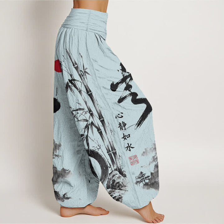 Buddha Stones Cotton Bamboo Ink Landscape Pattern Women's Elastic Waist Harem Pants - image 9