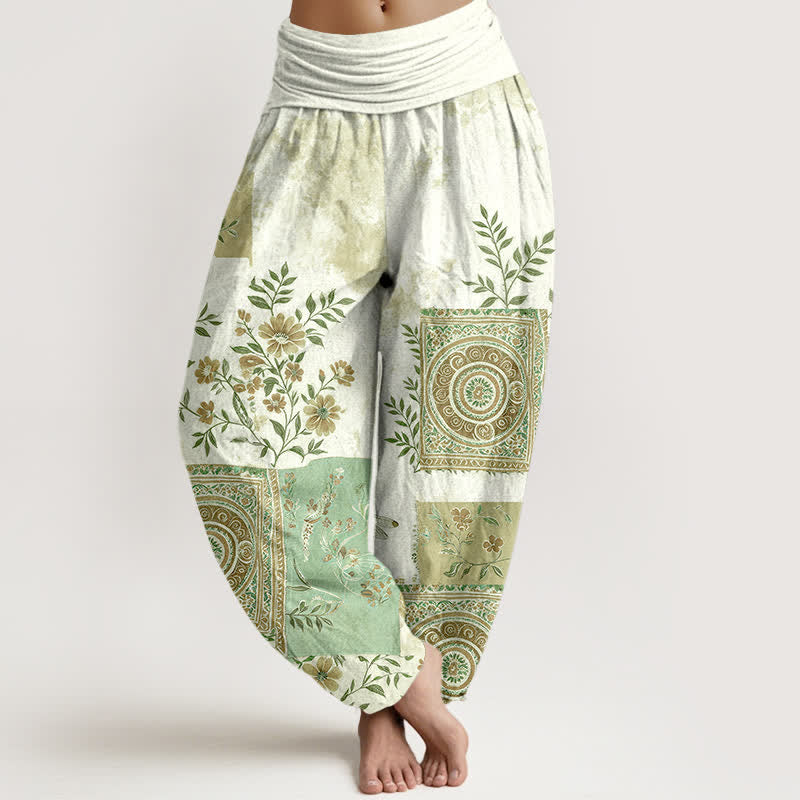Buddha Stones Cotton Bohemian Floral Patchwork Pattern Women's Elastic Waist Harem Pants - Honeydew - US16，UK/AU20，EU48 (3XL) - image 5