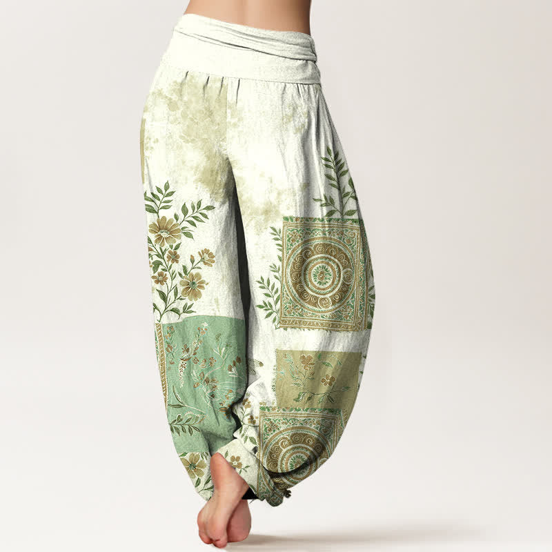 Buddha Stones Cotton Bohemian Floral Patchwork Pattern Women's Elastic Waist Harem Pants - image 7