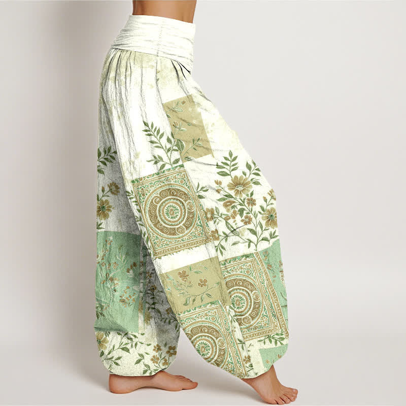 Buddha Stones Cotton Bohemian Floral Patchwork Pattern Women's Elastic Waist Harem Pants - image 6