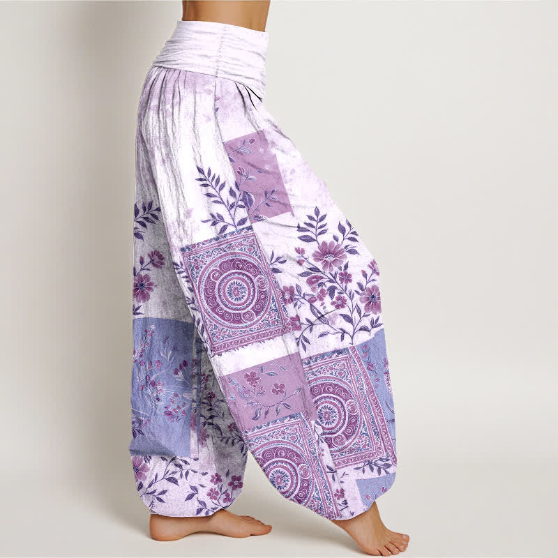 Buddha Stones Cotton Bohemian Floral Patchwork Pattern Women's Elastic Waist Harem Pants - image 9