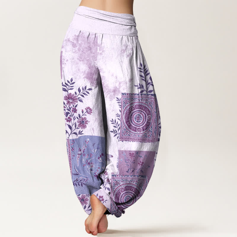 Buddha Stones Cotton Bohemian Floral Patchwork Pattern Women's Elastic Waist Harem Pants - image 10