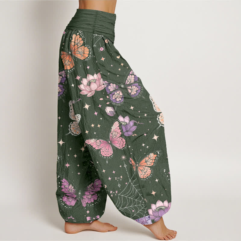 Buddha Stones Cotton Butterfly Moon Lotus Pattern Women's Elastic Waist Harem Pants - image 6