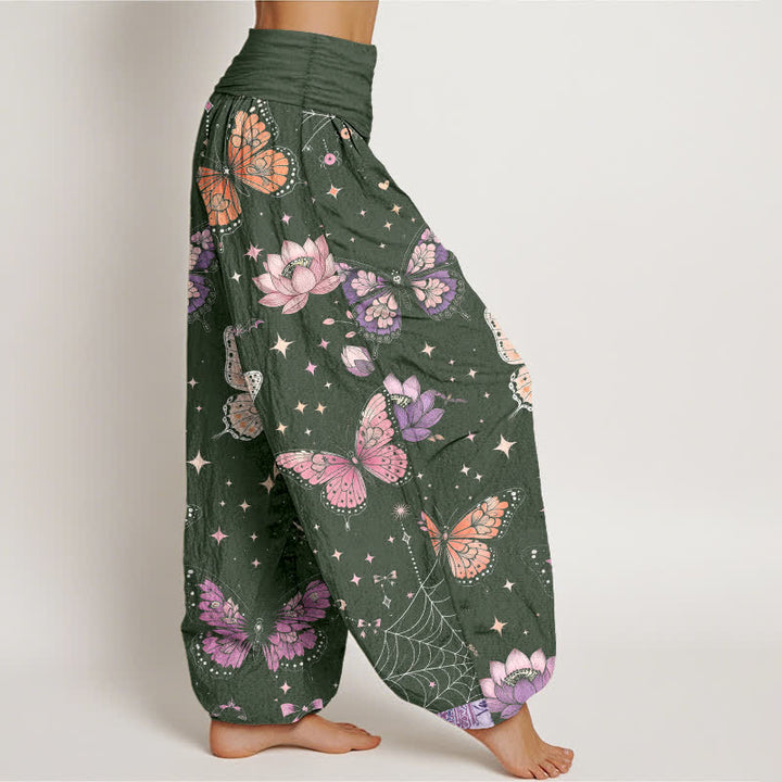 Buddha Stones Cotton Butterfly Moon Lotus Pattern Women's Elastic Waist Harem Pants - image 6