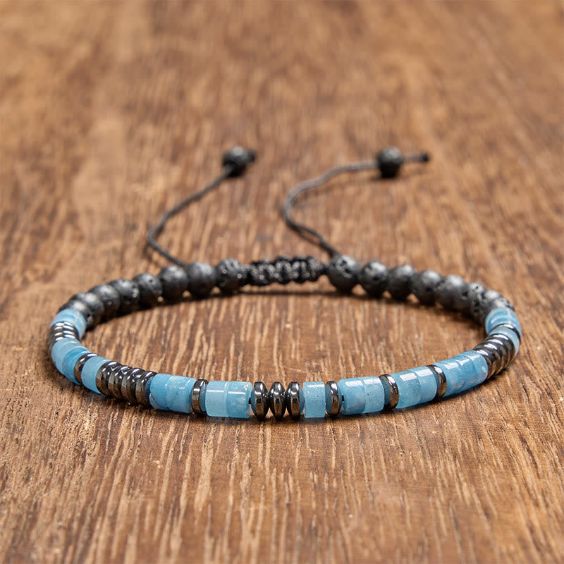 Buddha Stones Aquamarine Lava Rock Clarity Silver Tone Accent Bracelet - Aquamarine (Wrist Circumference: 6.3-7.1 in /16-18 cm) - image 0