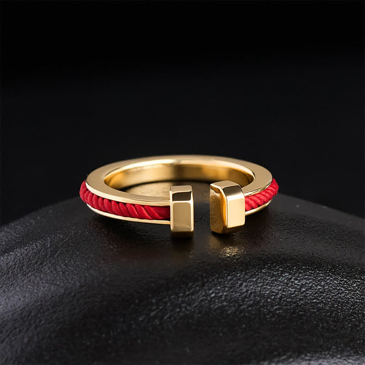 Buddha Stones Copper Red String C-Shape Open Ring For Luck - image 3