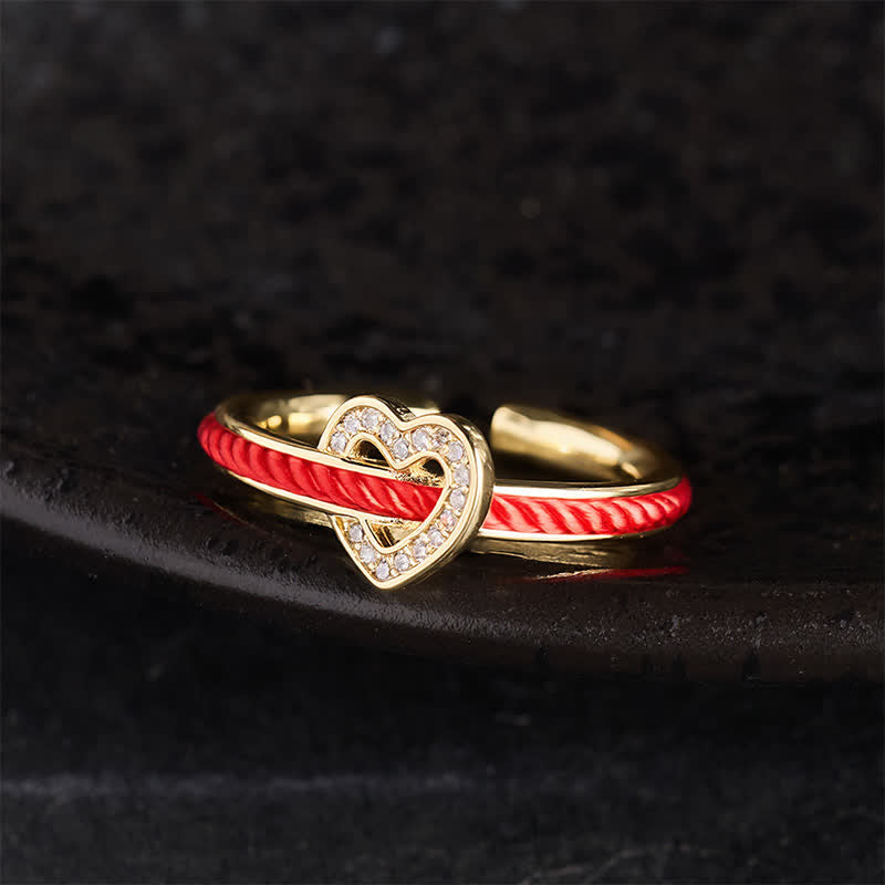 Buddha Stones Copper Red String Heart Luck Open Ring - image 3