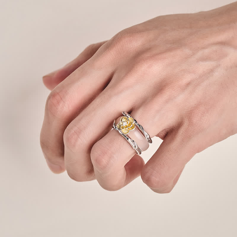 Buddha Stones Honey Yellow Chalcedony Osmanthus Dual-Wear Positivity Ring - image 4