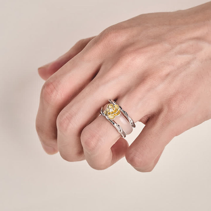 Buddha Stones Honey Yellow Chalcedony Osmanthus Dual-Wear Positivity Ring - image 4