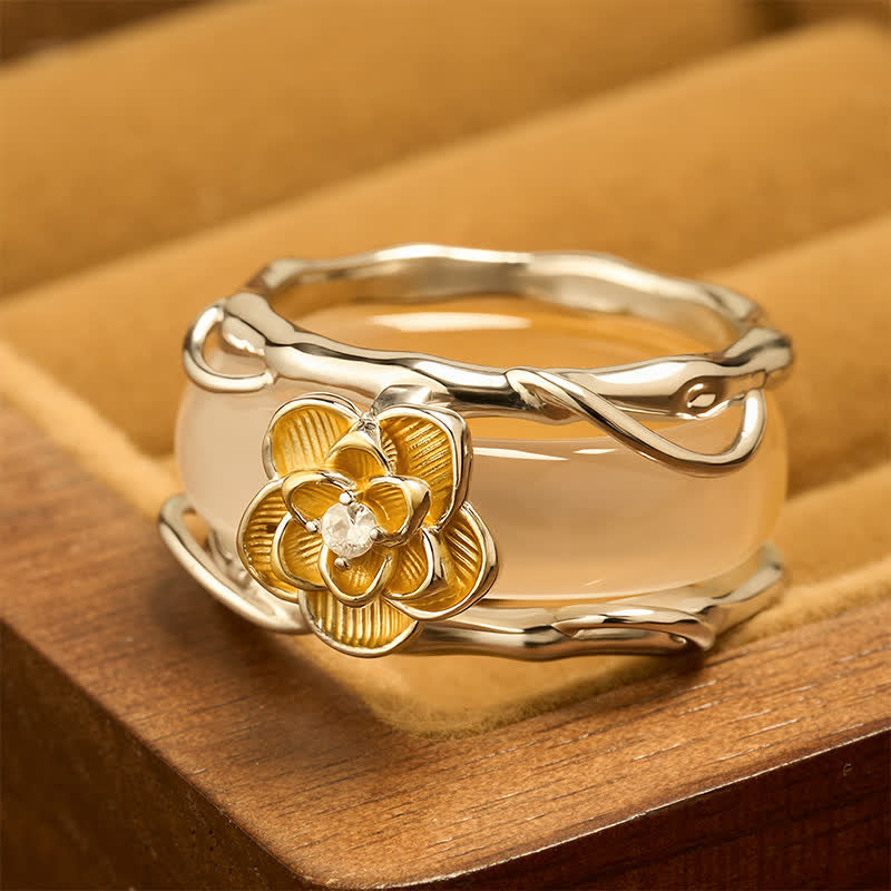 Buddha Stones Honey Yellow Chalcedony Osmanthus Dual-Wear Positivity Ring - image 2