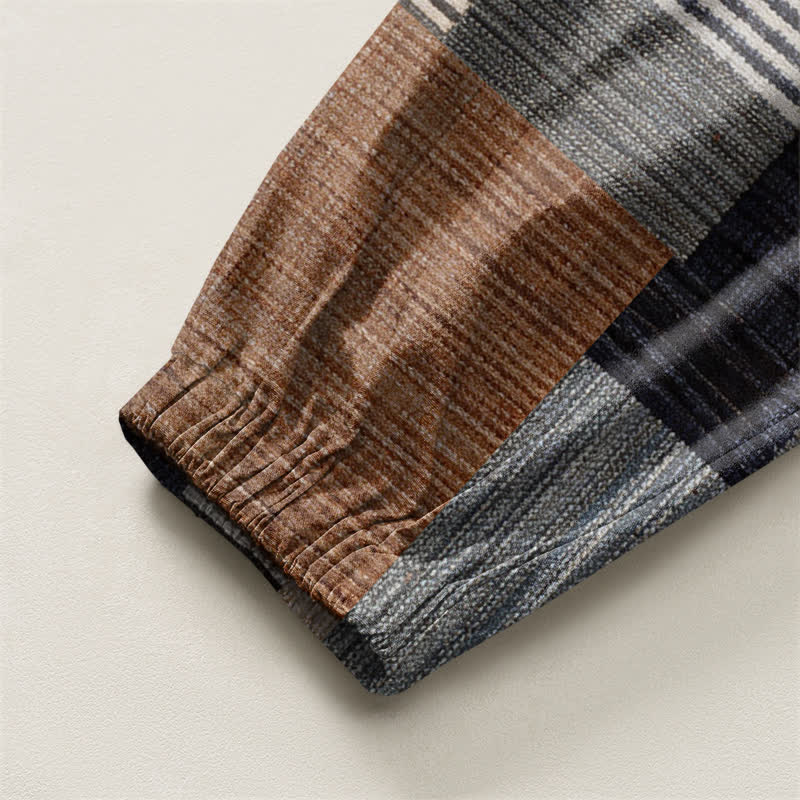 Buddha Stones Pure Cotton Patchwork Plaid Stripe Pattern Drawstring Men's Harem Pants With Pockets - image 4