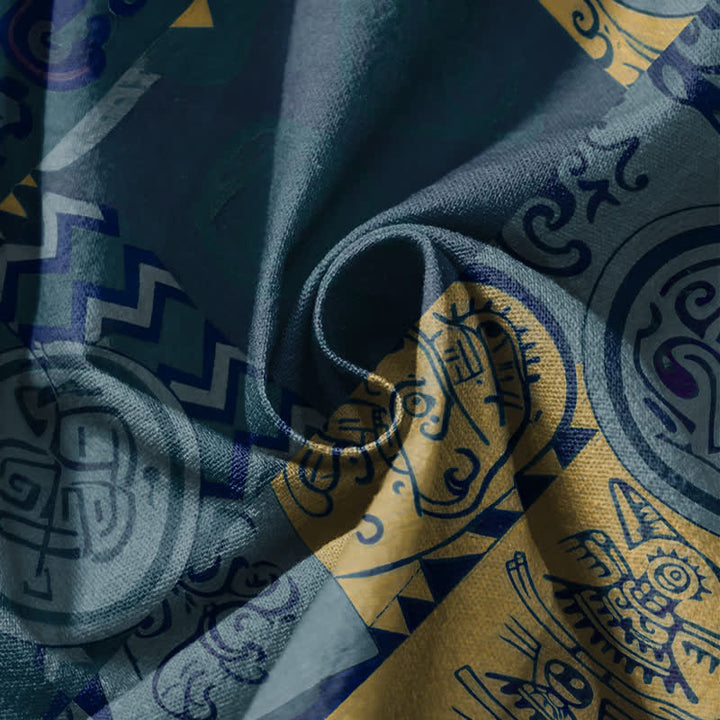 Buddha Stones Pure Cotton Tribal Medallion Patchwork Pattern Drawstring Men's Harem Pants With Pockets - image 11