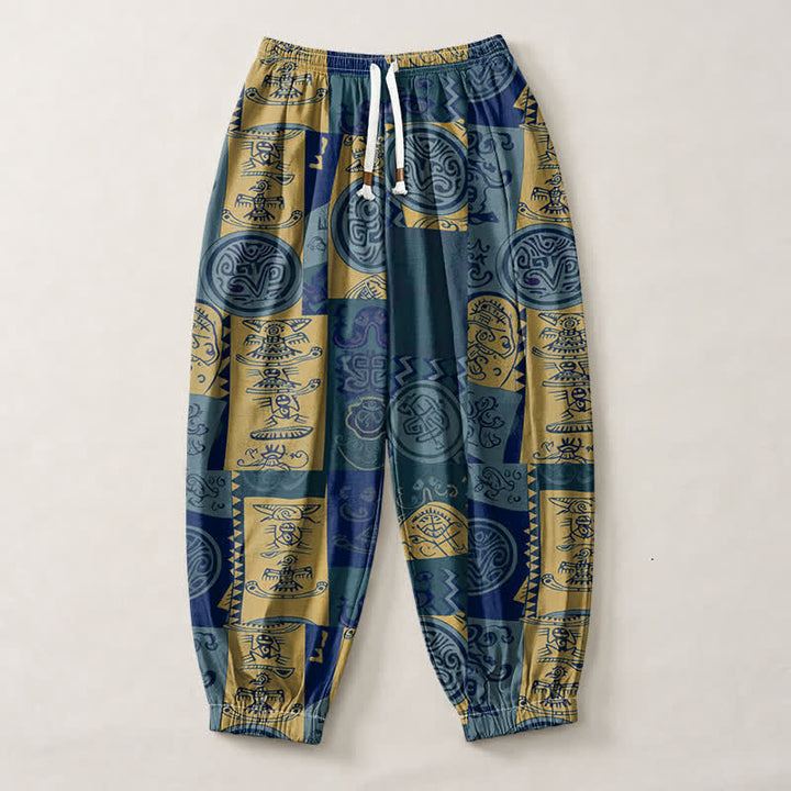 Buddha Stones Pure Cotton Tribal Medallion Patchwork Pattern Drawstring Men's Harem Pants With Pockets - image 7