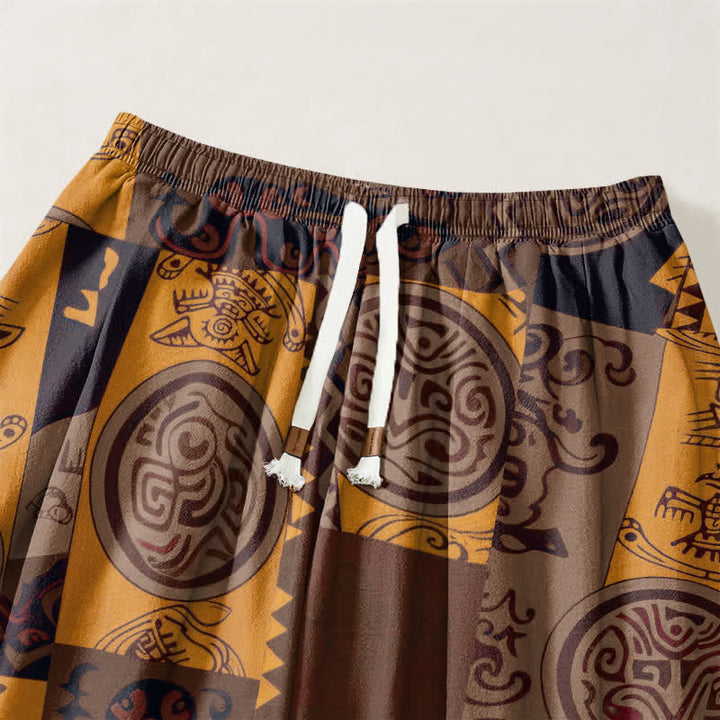 Buddha Stones Pure Cotton Tribal Medallion Patchwork Pattern Drawstring Men's Harem Pants With Pockets - image 15