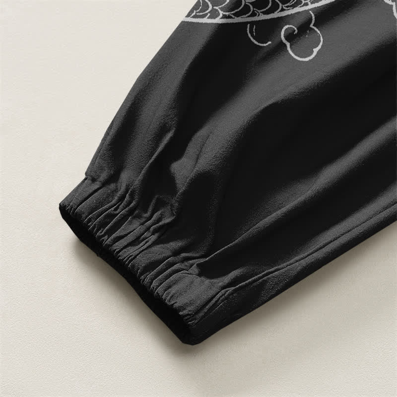 Buddha Stones Pure Cotton Dragon Cloud Pattern Drawstring Men's Harem Pants With Pockets - image 4