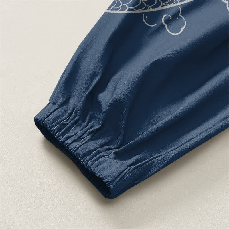 Buddha Stones Pure Cotton Dragon Cloud Pattern Drawstring Men's Harem Pants With Pockets - image 10