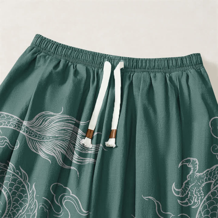 Buddha Stones Pure Cotton Dragon Cloud Pattern Drawstring Men's Harem Pants With Pockets - image 15