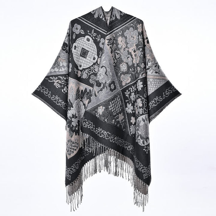 Buddha Stones Fall Winter Boho Floral Patchwork Tassel Women's Shawl - image 9