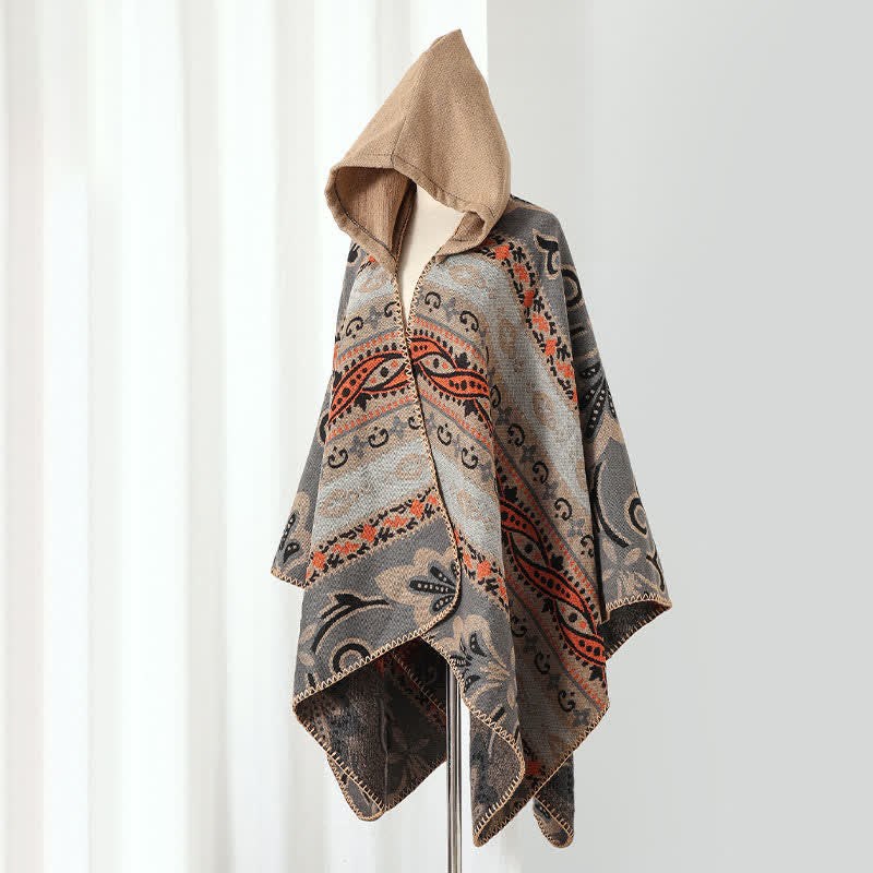 Buddha Stones Fall Winter Hooded Paisley Geometric Boho Women's Shawl - image 17