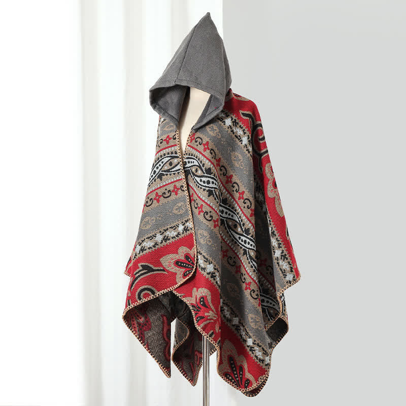 Buddha Stones Fall Winter Hooded Paisley Geometric Boho Women's Shawl - image 21