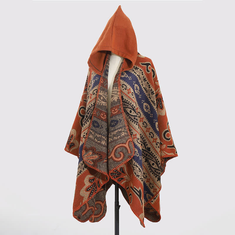 Buddha Stones Fall Winter Hooded Paisley Geometric Boho Women's Shawl - image 2