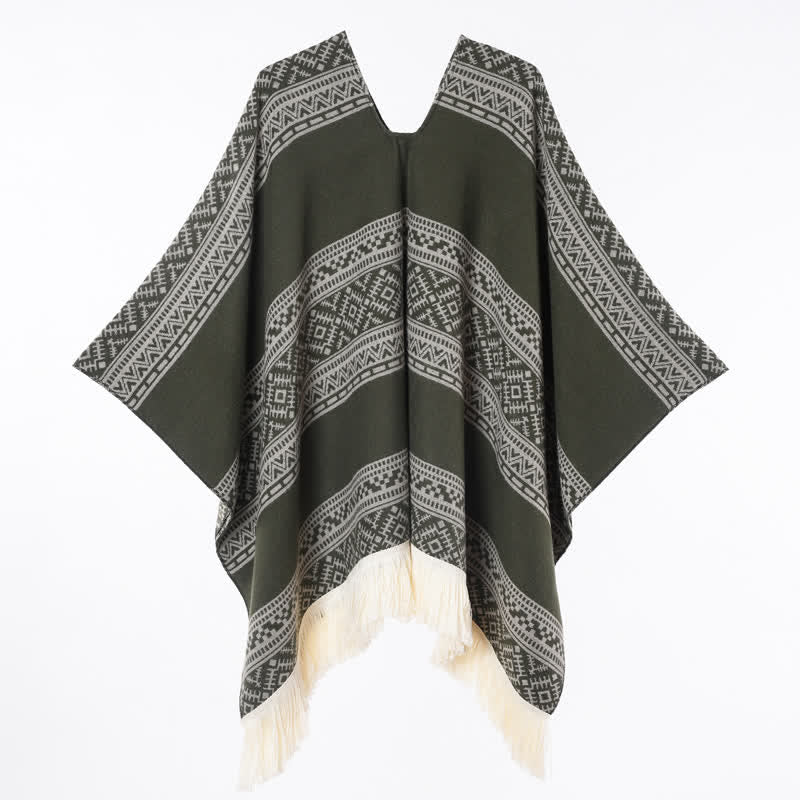 Buddha Stones Fall Winter Boho Geometric Stripe Tassel Women's Shawl - image 8