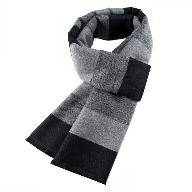 Buddha Stones Fall Winter Classic Charcoal Stripe Fringe Men's Scarf - Black - image 1