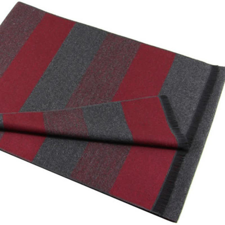 Buddha Stones Fall Winter Classic Charcoal Stripe Fringe Men's Scarf - image 6